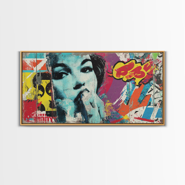 Urban Brick Graffiti Panel Framed Canvas Print, Basement Art, Original Art Prints, Living Room Decor, Fine Art, Retreat, BAS-2x1-19