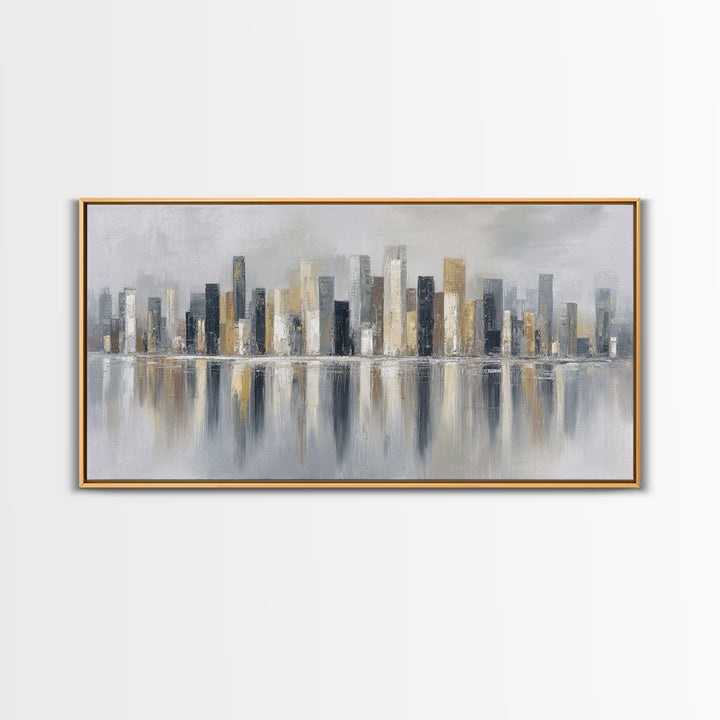 Dark Abstract City Skyline Framed Canvas Print, Basement Art, Western Decor, Living Room Decor, Retreat, Rustic Wall Art, BAS-2x1-3