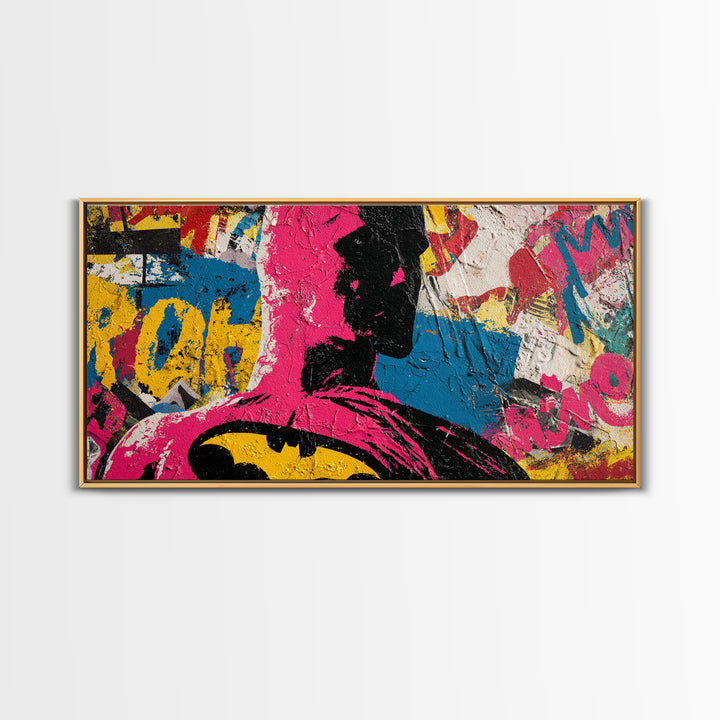 Comic Book Hero Silhouette Canvas Print, Basement Art, Classroom Decor, Living Room Decor, Retreat, Aesthetic Wall Art, BAS-2x1-31