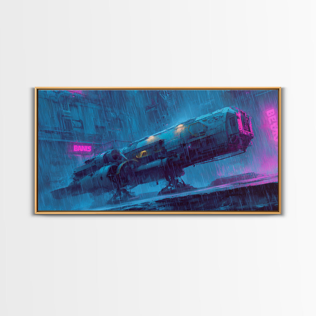 Retro Sci Fi Spaceship Poster for Entertainment Canvas Print, Basement Art, Minimalist Decor, Living Room Decor, Retreat, BAS-2x1-37