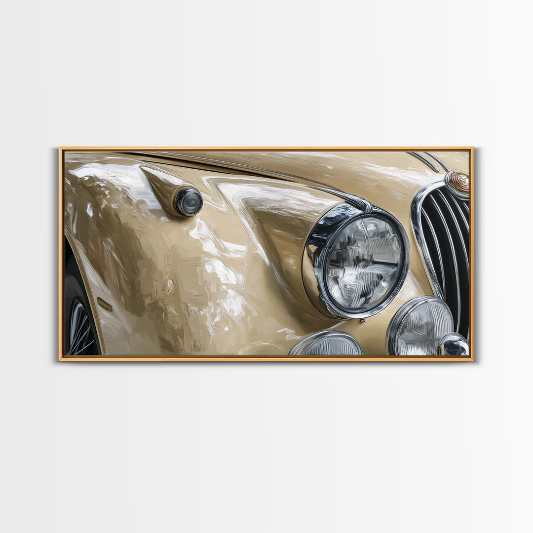 Classic Car Front Grill Closeup Canvas Print, Basement Art, Textured Painting, Living Room Decor, Watercolor Art, Retreat, BAS-2x1-66
