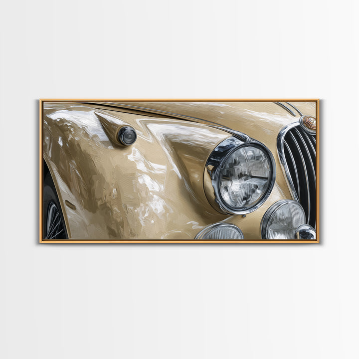 Classic Car Front Grill Closeup Canvas Print, Basement Art, Textured Painting, Living Room Decor, Watercolor Art, Retreat, BAS-2x1-66