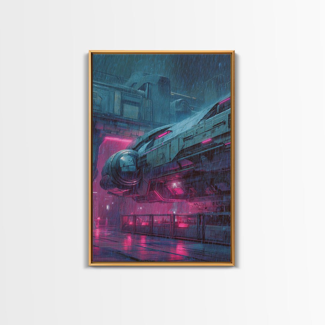 Retro Sci Fi Spaceship Poster for Entertainment Framed Canvas Print, Basement Art, Wall Art, Living Room Decor, Retreat, BAS-2x3-25