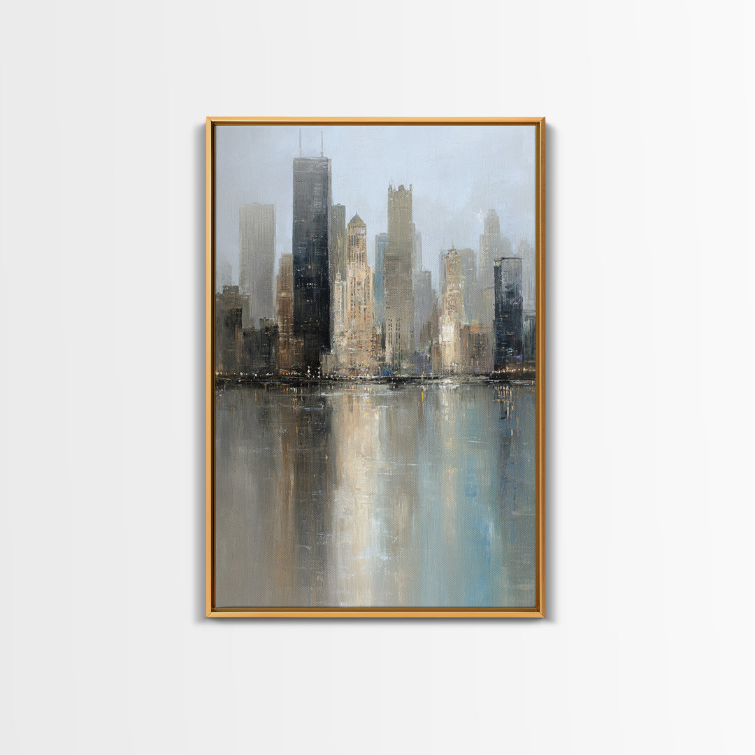 Dark Abstract City Skyline Canvas Print, Basement Art, Minimalist Decor, Living Room Decor, Abstract Art, Retreat, BAS-2x3-39