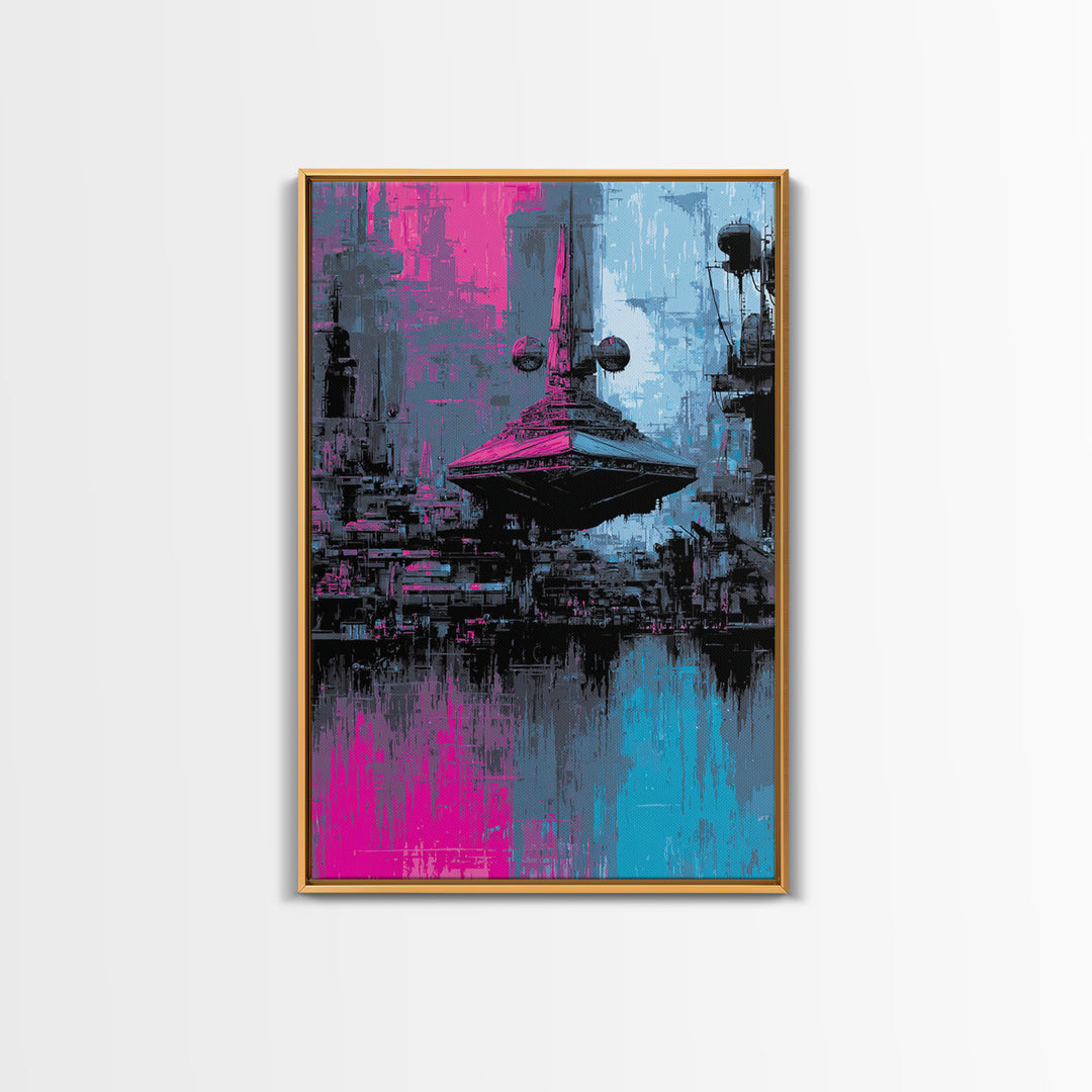 Retro Sci Fi Spaceship Poster for Entertainment Framed Canvas Print, Basement Art, Canvas Print, Living Room Decor, Retreat, BAS-2x3-97