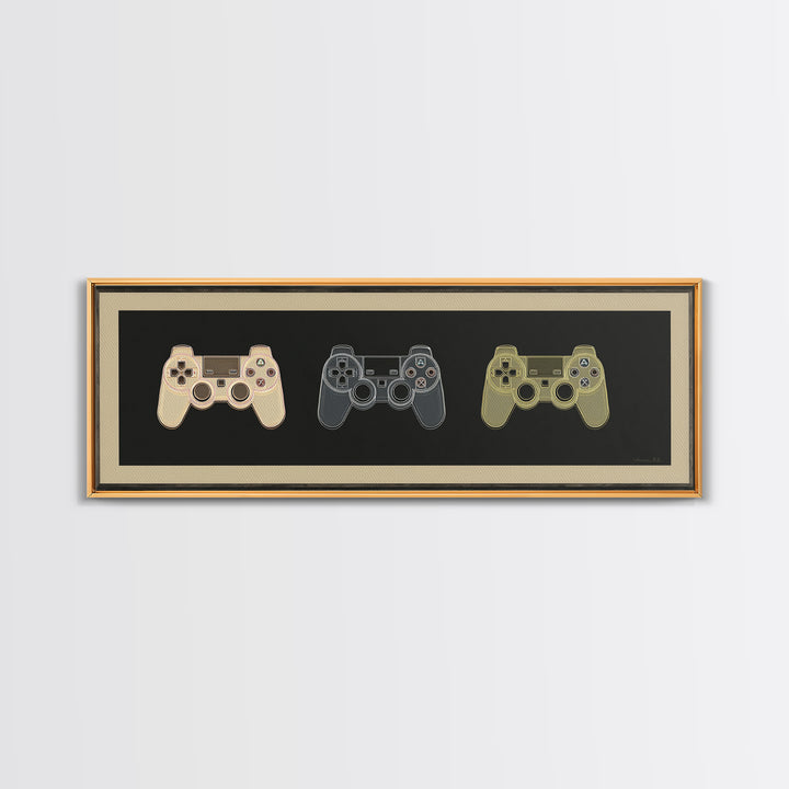 Neon Game Controller Icon on Black Background Canvas Print, Basement Art, Western Decor, Living Room Decor, Fine Art, Retreat, BAS-3x1-13