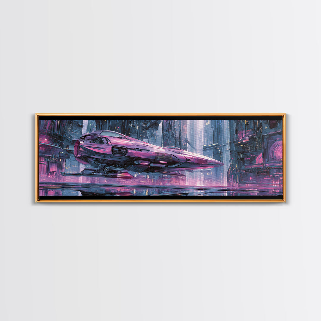 Retro Sci Fi Spaceship Poster for Entertainment Canvas Print, Basement Art, Bar Decor, Living Room Decor, Fine Art, Retreat, BAS-3x1-33