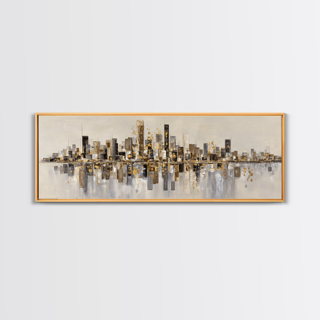 Dark Abstract City Skyline Canvas Print, Basement Art, Canvas Wall Art, Living Room Decor, Retreat, Black and White Art, BAS-3x1-71