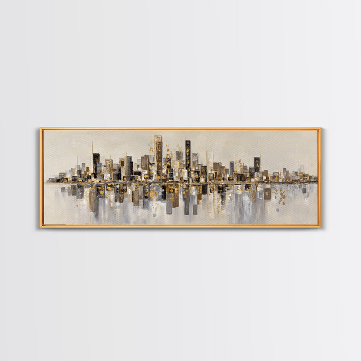 Dark Abstract City Skyline Canvas Print, Basement Art, Canvas Wall Art, Living Room Decor, Retreat, Black and White Art, BAS-3x1-71