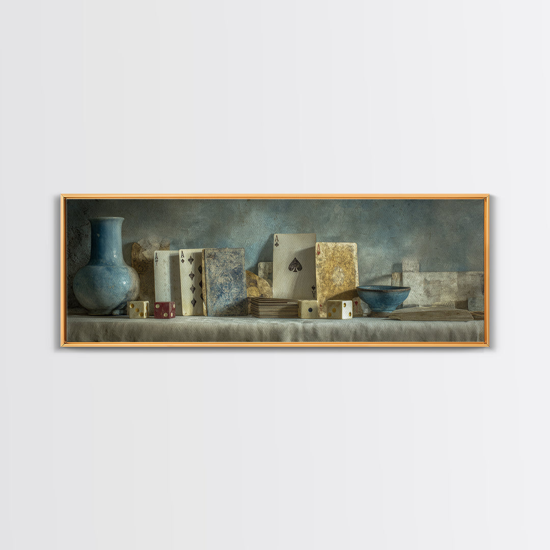 Poker Cards and Dice Canvas Print, Basement Art, Neutral Decor, Living Room Decor, Fine Art, Retreat, Wall Art, Home Decor, BAS-3x1-96