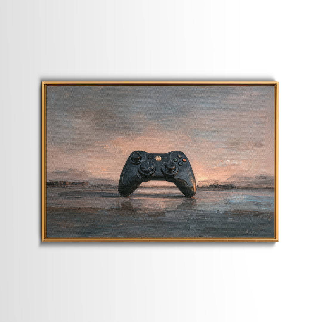 Neon Game Controller Icon on Black Background Canvas Print, Basement Art, Man Cave Decor, Living Room Decor, Retreat, BAS-3x2-25