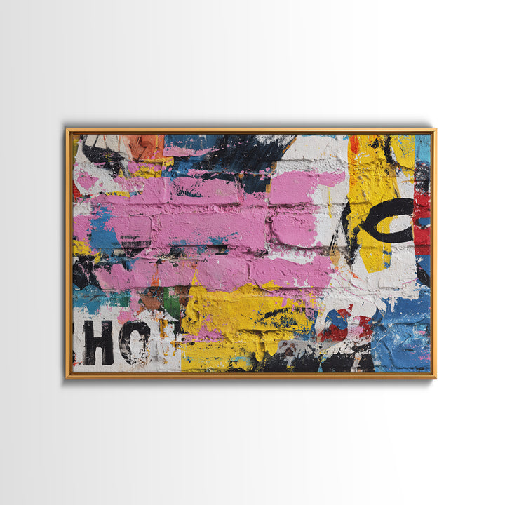 Urban Brick Graffiti Panel Canvas Print, Basement Art, Trendy Wall Art, Living Room Decor, Retreat, Original Art Prints, BAS-3x2-3