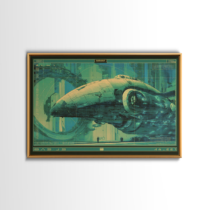 Retro Sci Fi Spaceship Poster for Entertainment Framed Canvas Print, Basement Art, Rustic Wall Art, Living Room Decor, Retreat, BAS-3x2-45