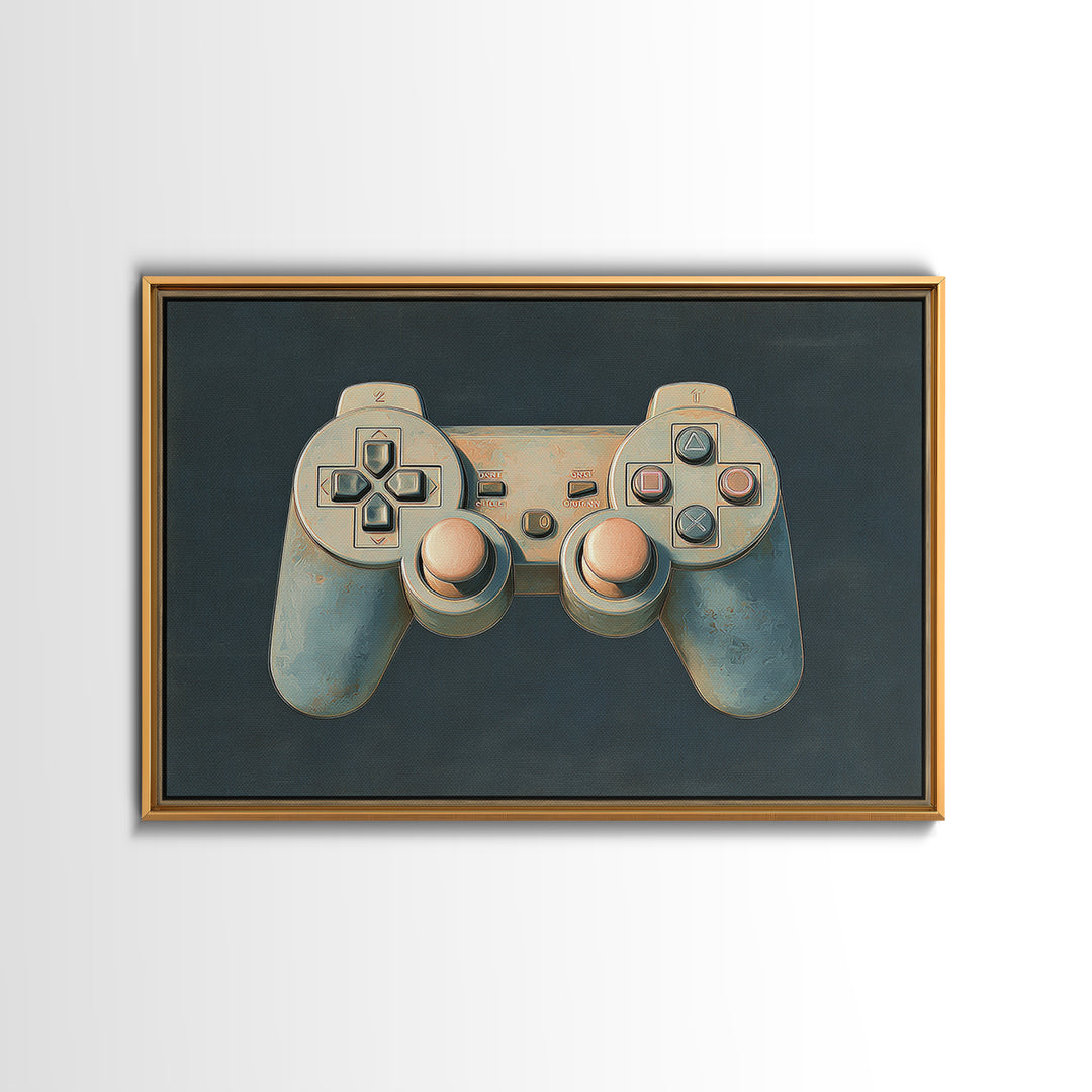 Neon Game Controller Icon on Black Background Canvas Print, Basement Art, Cocktail Art, Living Room Decor, Fine Art, Retreat, BAS-3x2-49