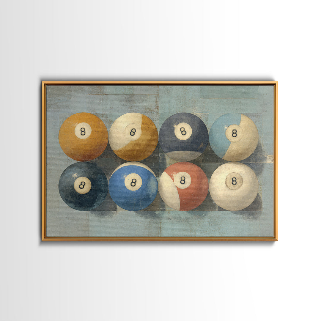 Bold Billiards Eight Ball Composition Canvas Print, Basement Art, First Home Gift, Living Room Decor, Fine Art, Retreat, BAS-3x2-56