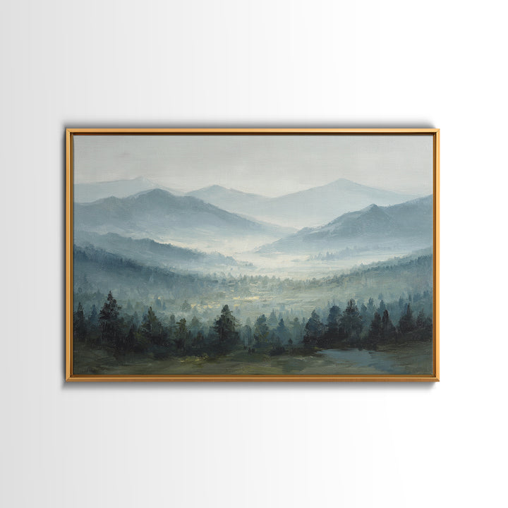Moody Mountain Landscape for a Cozy Lounge Framed Canvas Print, Basement Art, Original Art Prints, Living Room Decor, Retreat, BAS-3x2-79
