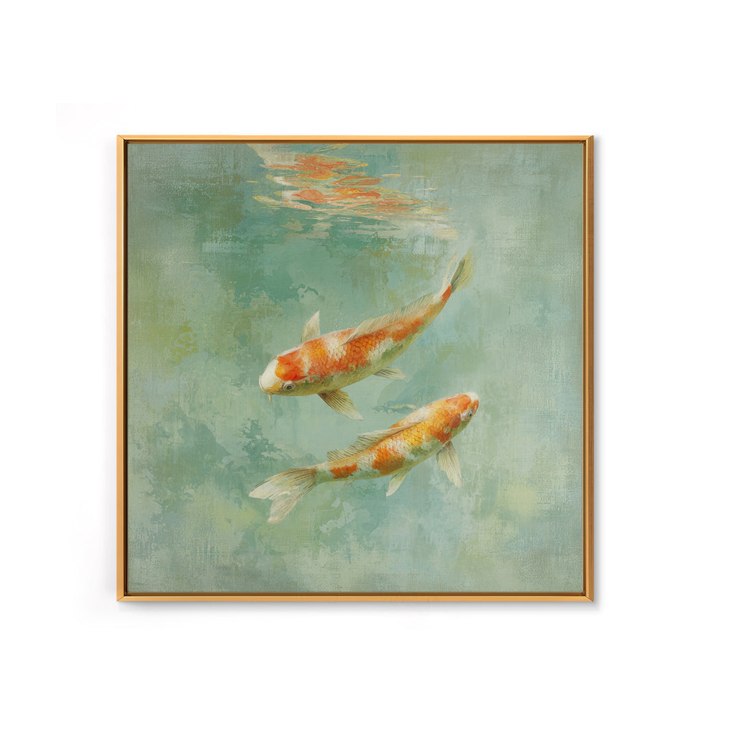 Minimal Koi Fish Swimming Through Clear Water Framed Canvas Print, Bathroom Art, Gallery Decor, Bathroom Decor, Fine Art, Spa, BAT-1x1-32