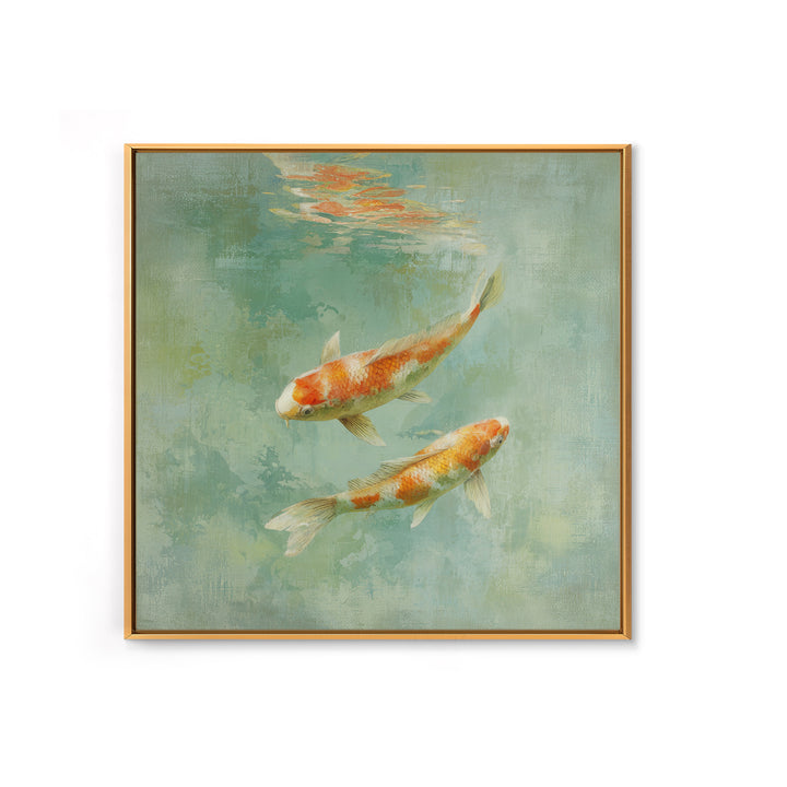 Minimal Koi Fish Swimming Through Clear Water Framed Canvas Print, Bathroom Art, Gallery Decor, Bathroom Decor, Fine Art, Spa, BAT-1x1-32