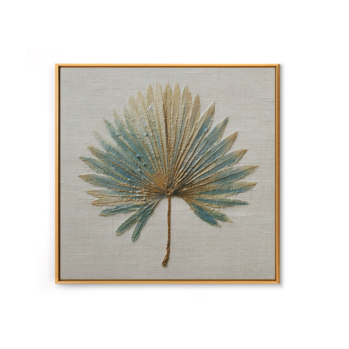Simple Palm Frond on Off White Linen Framed Canvas Print, Bathroom Art, Dog Portrait, Bathroom Decor, Spa, Minimalist Wall Art, BAT-1x1-47