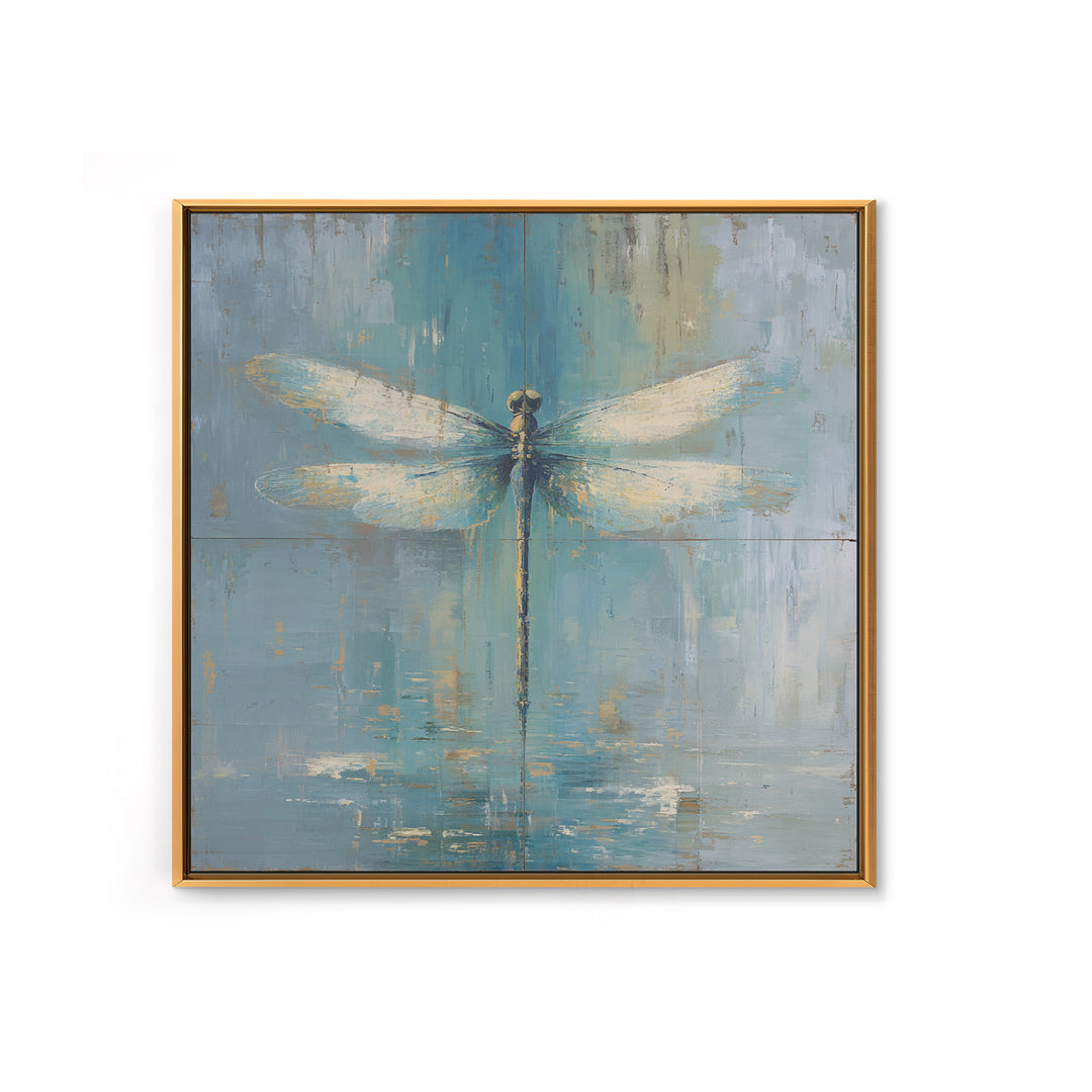 Delicate Dragonfly Above a Pond Surface Framed Canvas Print, Bathroom Art, Home Decor, Bathroom Decor, Fine Art, Spa, BAT-1x1-48