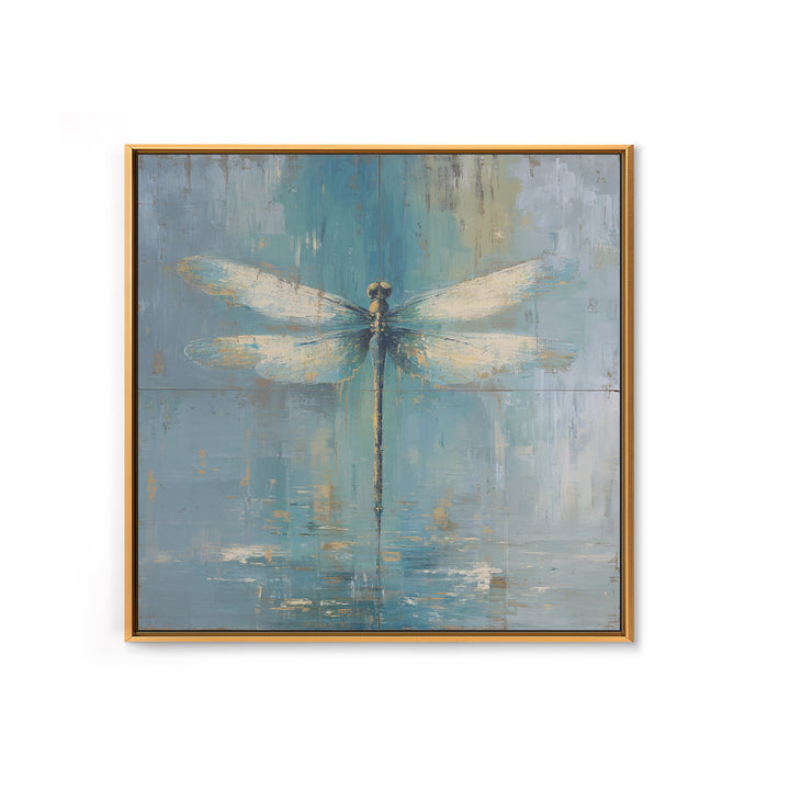Delicate Dragonfly Above a Pond Surface Framed Canvas Print, Bathroom Art, Home Decor, Bathroom Decor, Fine Art, Spa, BAT-1x1-48