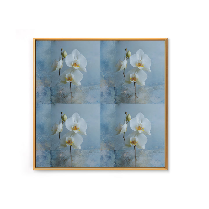 White Orchid on Warm Stone Background Framed Canvas Print, Bathroom Art, Unique Wall Art, Bathroom Decor, Fine Art, Spa, BAT-1x1-52