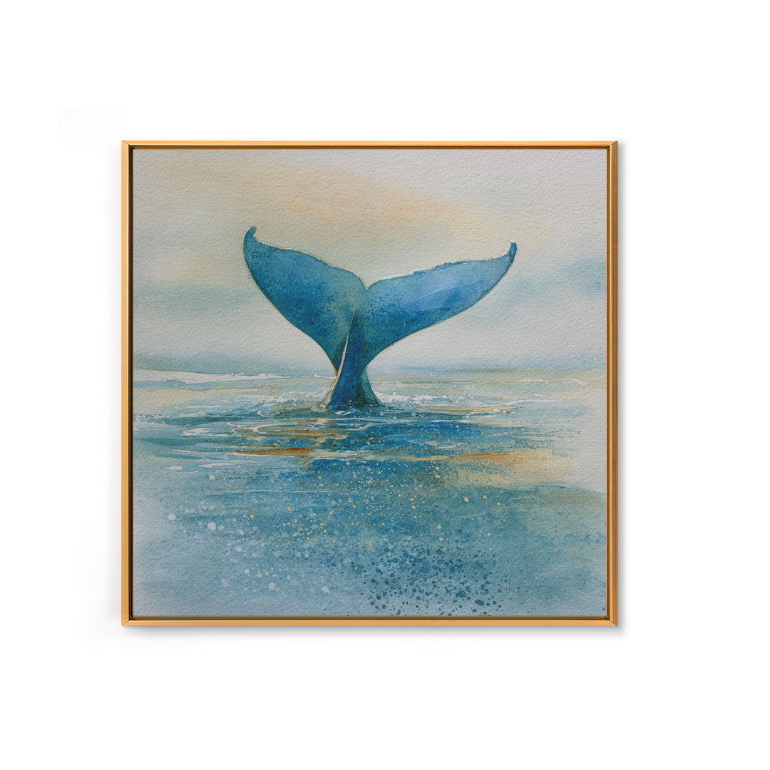 Watercolor Whale Tail Framed Canvas Print, Bathroom Art, Halloween Art, Bathroom Decor, Oil Painting, Spa, Textured Painting, BAT-1x1-63