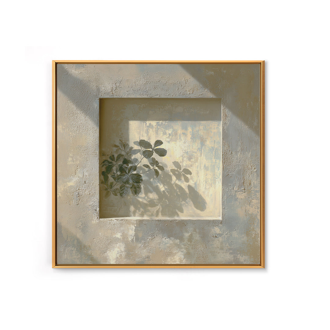Sunlit Window Plant Shadow on Plaster Framed Canvas Print, Bathroom Art, Unique Wall Art, Bathroom Decor, Abstract Art, Spa, BAT-1x1-66