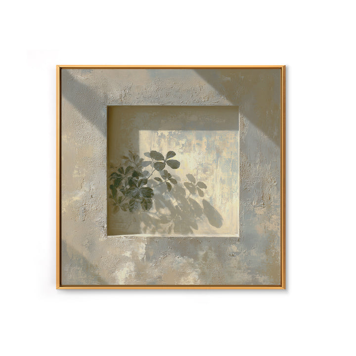 Sunlit Window Plant Shadow on Plaster Framed Canvas Print, Bathroom Art, Unique Wall Art, Bathroom Decor, Abstract Art, Spa, BAT-1x1-66