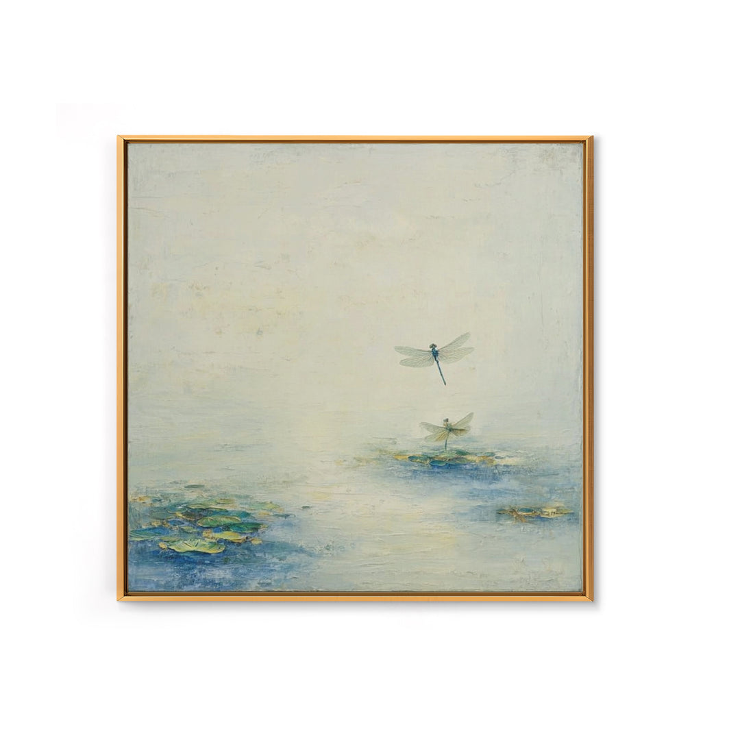 Delicate Dragonfly Above a Pond Surface Framed Canvas Print, Bathroom Art, Bathroom Art Decor, Bathroom Decor, Fine Art, Spa, BAT-1x1-72