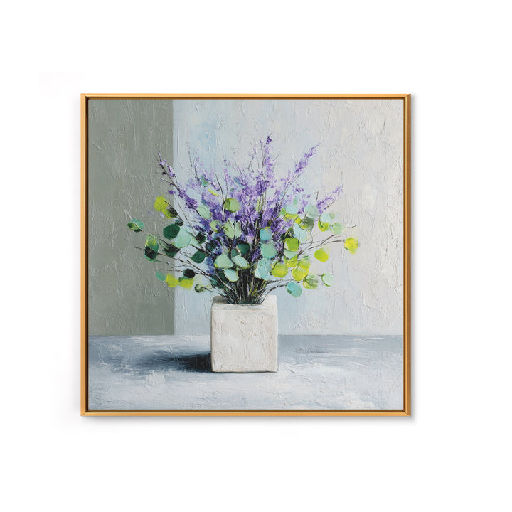 Lavender Sprigs in a Ceramic Vase Framed Canvas Print, Bathroom Art, Bathroom Wallpaper, Bathroom Decor, Abstract Art, Spa, BAT-1x1-84