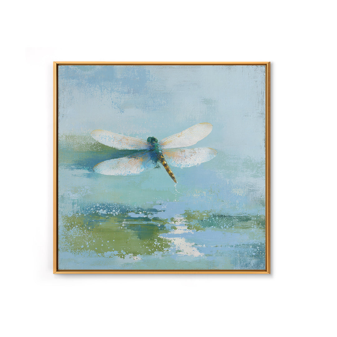 Delicate Dragonfly Above a Pond Surface Framed Canvas Print, Bathroom Art, Poster, Bathroom Decor, Fine Art, Spa, Digital Print, BAT-1x1-96