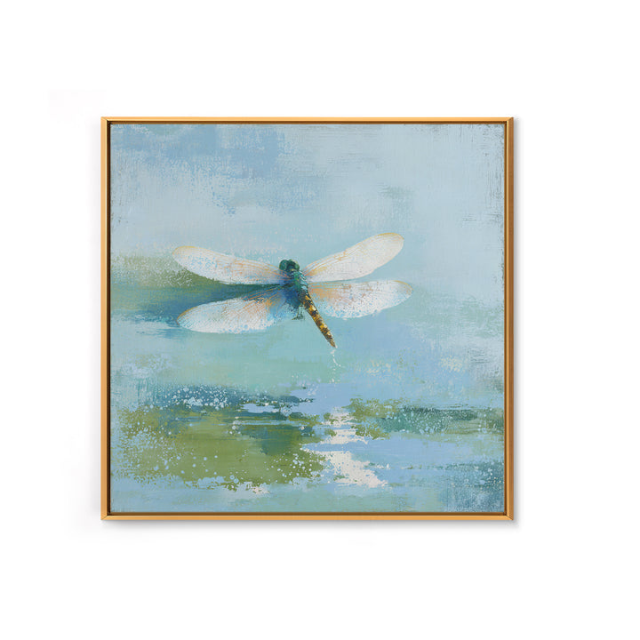Delicate Dragonfly Above a Pond Surface Framed Canvas Print, Bathroom Art, Poster, Bathroom Decor, Fine Art, Spa, Digital Print, BAT-1x1-96