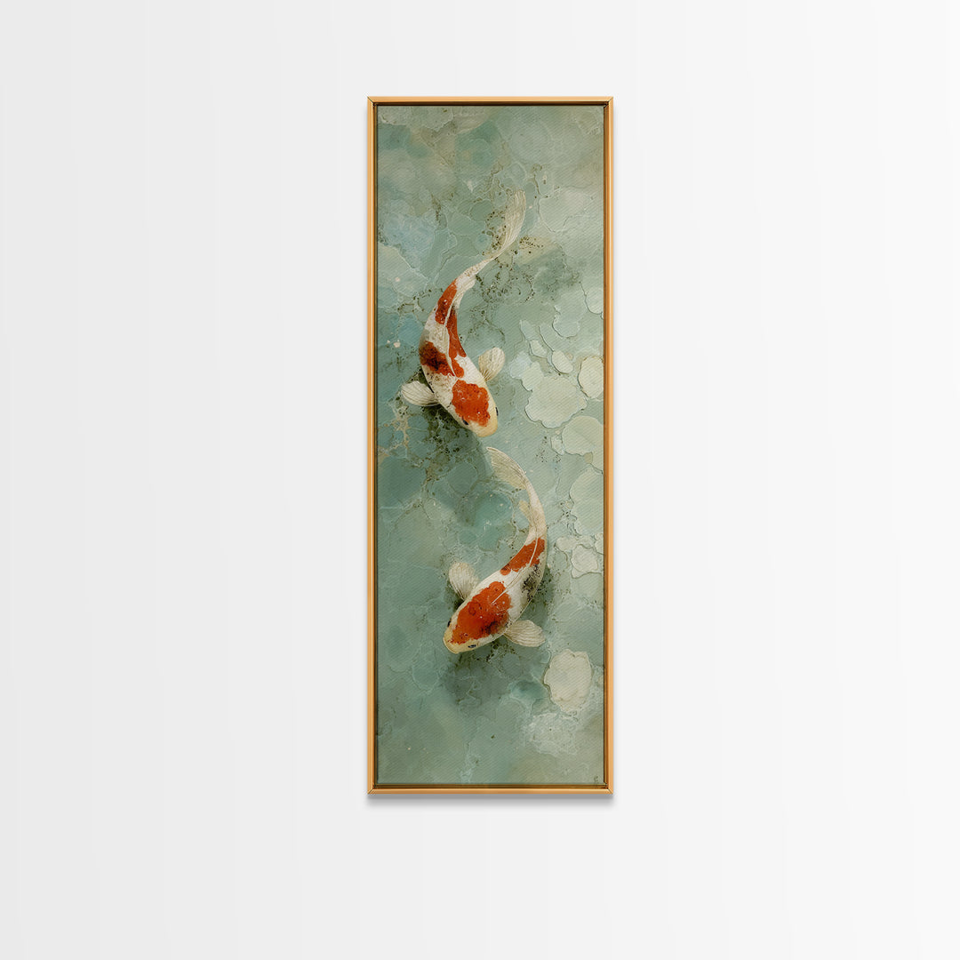 Minimal Koi Fish Swimming Through Clear Water Framed Canvas Print, Bathroom Art, Bathroom Print, Bathroom Decor, Fine Art, Spa, BAT-1x3-20