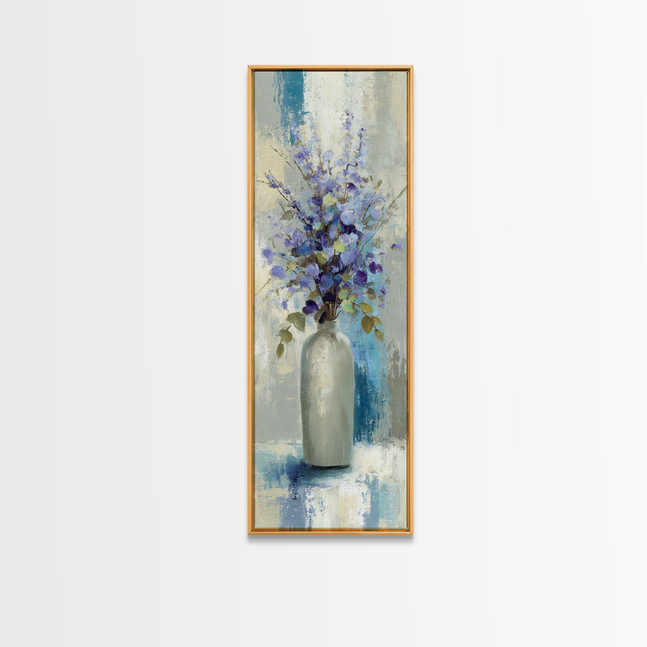 Lavender Sprigs in a Ceramic Vase Framed Canvas Print, Bathroom Art, Gallery Decor, Bathroom Decor, Spa, Minimalist Decor, BAT-1x3-24