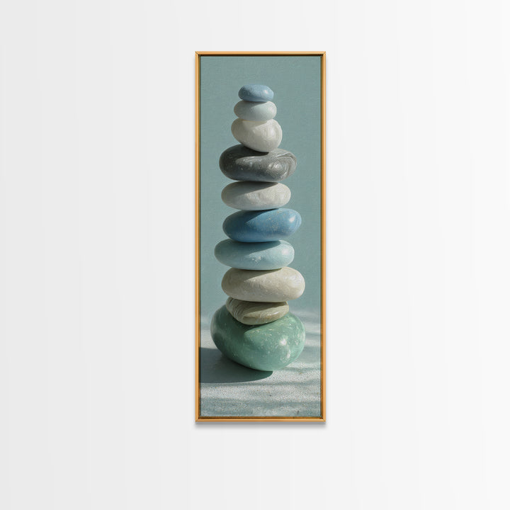 Monochrome Pebble Stack Canvas Print, Bathroom Art, Textured Painting, Bathroom Decor, Fine Art, Spa, Bathroom Wall Art, BAT-1x3-25