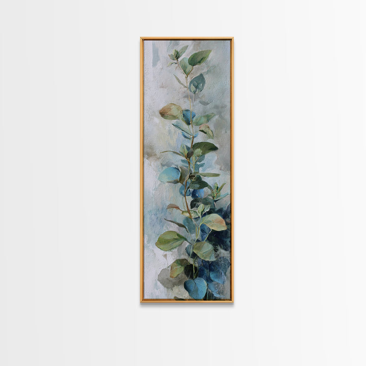 Sunlit Window Plant Shadow on Plaster Framed Canvas Print, Bathroom Art, Modern Wall Art, Bathroom Decor, Oil Painting, Spa, BAT-1x3-30