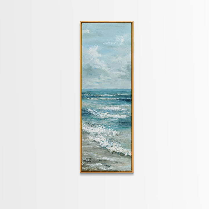 Calming Blue Ocean Wave Study Canvas Print, Bathroom Art, Halloween Art, Bathroom Decor, Oil Painting, Spa, Textured Painting, BAT-1x3-37