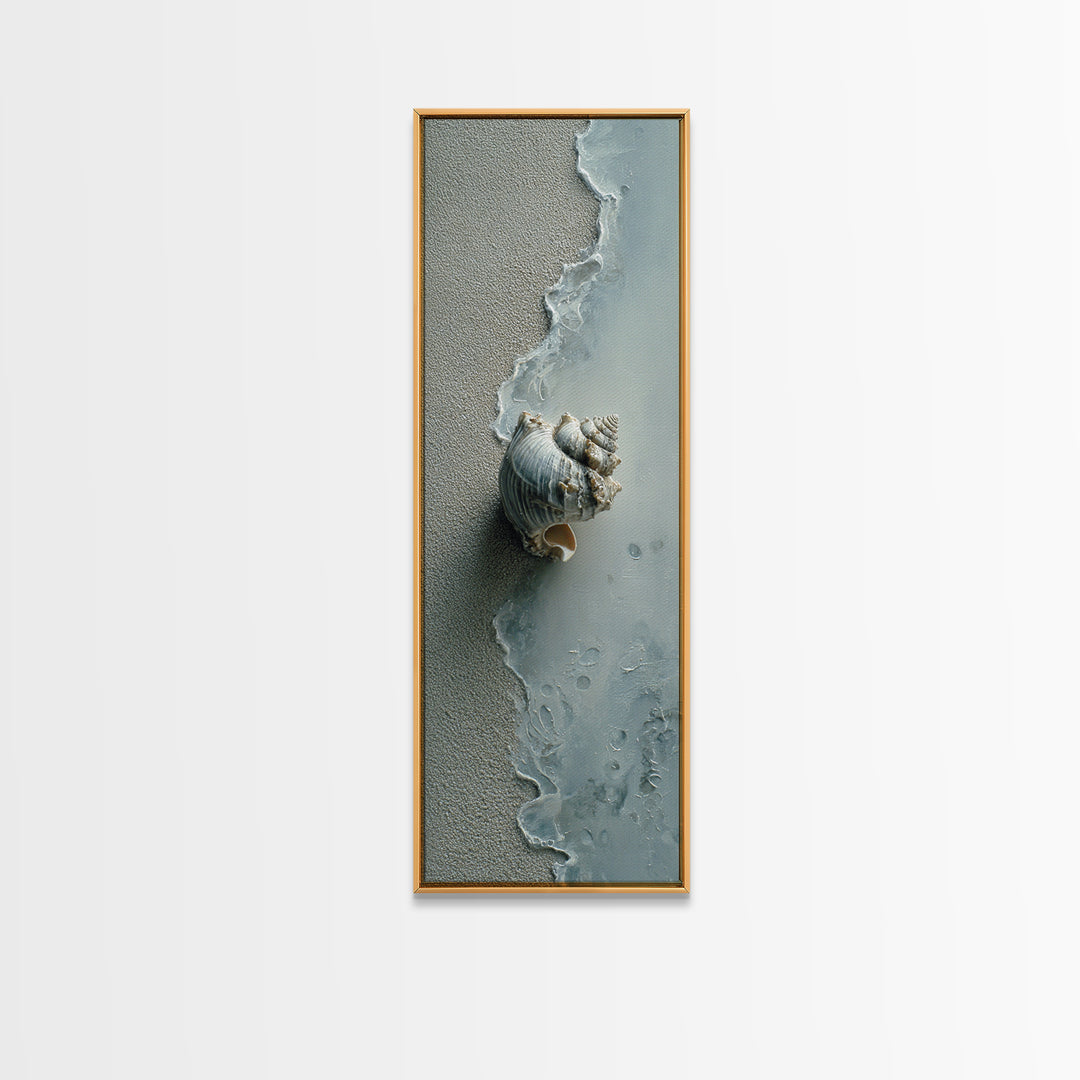 Minimal Seashell Still Life on Pale Sand Canvas Print, Bathroom Art, Textured Painting, Bathroom Decor, Fine Art, Spa, BAT-1x3-39