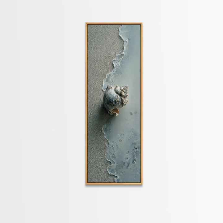 Minimal Seashell Still Life on Pale Sand Canvas Print, Bathroom Art, Textured Painting, Bathroom Decor, Fine Art, Spa, BAT-1x3-39