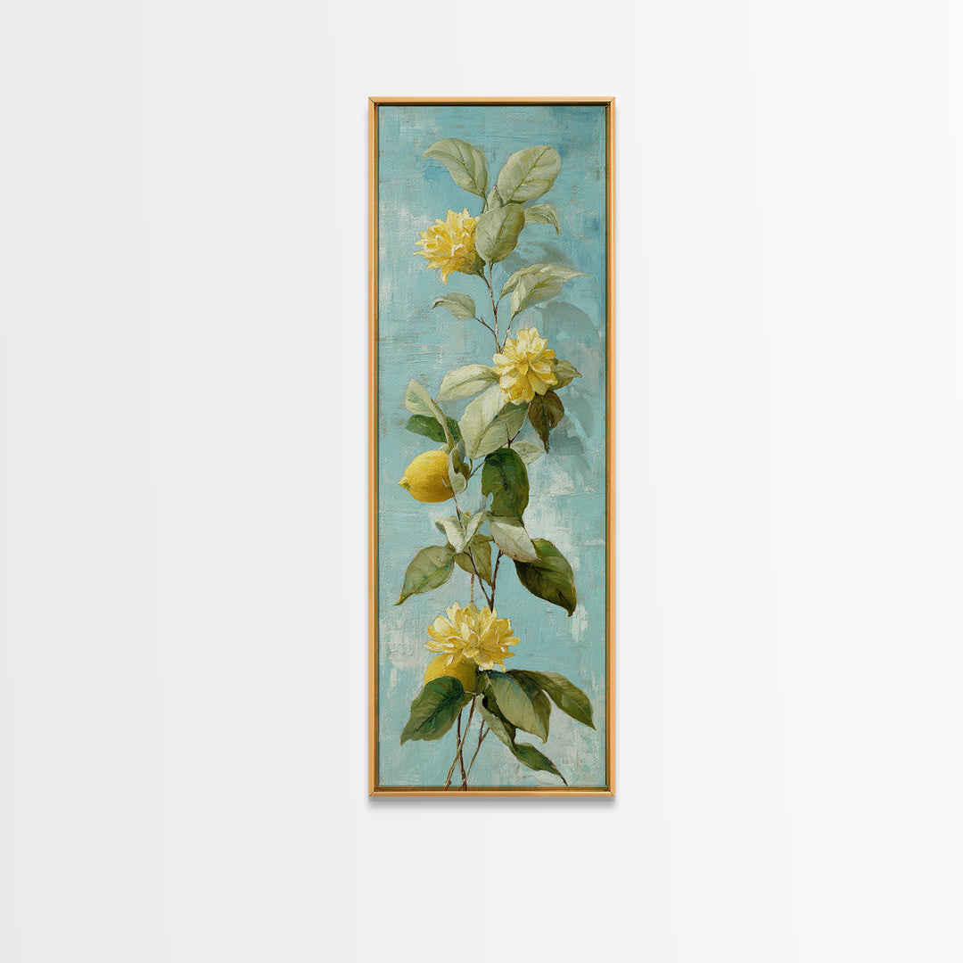 Lemon and Botanical Still Life Canvas Print, Bathroom Art, Bathroom Accessories, Bathroom Decor, Oil Painting, Spa, BAT-1x3-42