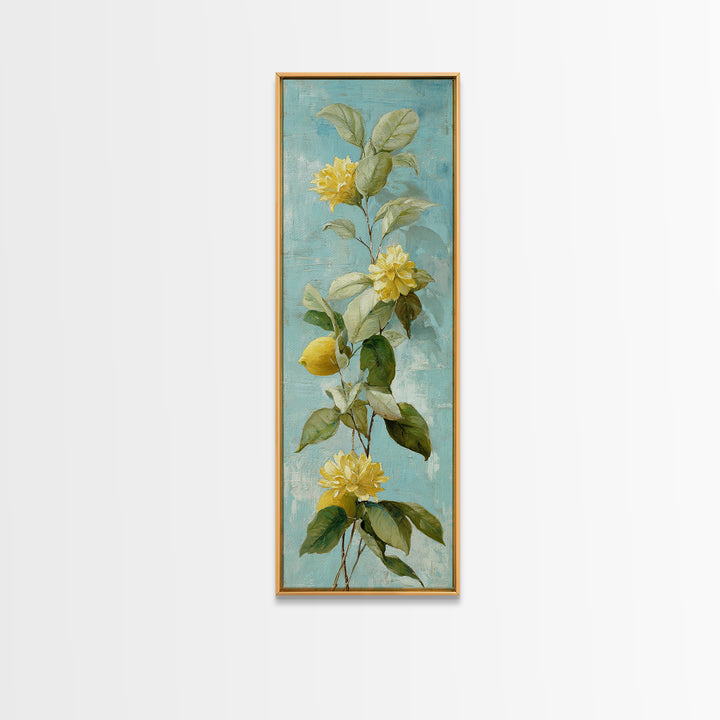 Lemon and Botanical Still Life Canvas Print, Bathroom Art, Bathroom Accessories, Bathroom Decor, Oil Painting, Spa, BAT-1x3-42