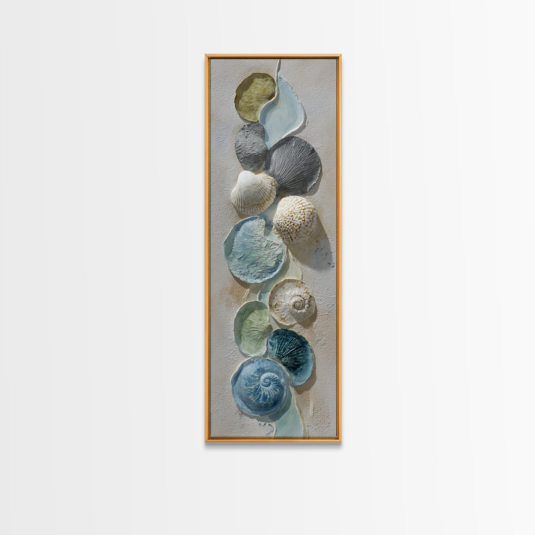 Coral and Shell Arrangement Framed Canvas Print, Bathroom Art, Minimalist Decor, Bathroom Decor, Fine Art, Spa, Wall Hanging, BAT-1x3-47