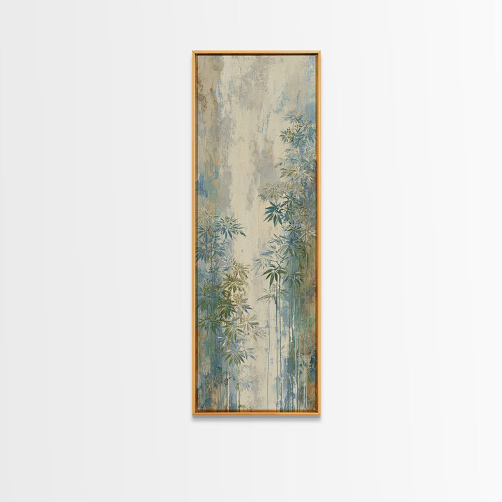 Sunlit Window Plant Shadow on Plaster Framed Canvas Print, Bathroom Art, Modern Wall Art, Bathroom Decor, Oil Painting, Spa, BAT-1x3-54