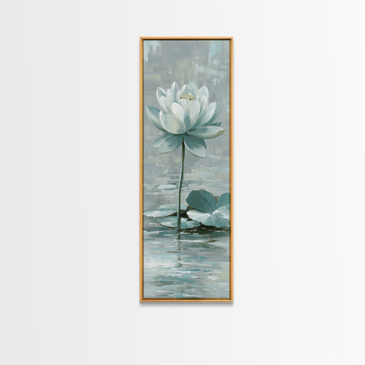 Lotus Flower Floating on Calm Water Canvas Print, Bathroom Art, Contemporary Art, Bathroom Decor, Spa, Framed Wall Art, BAT-1x3-56