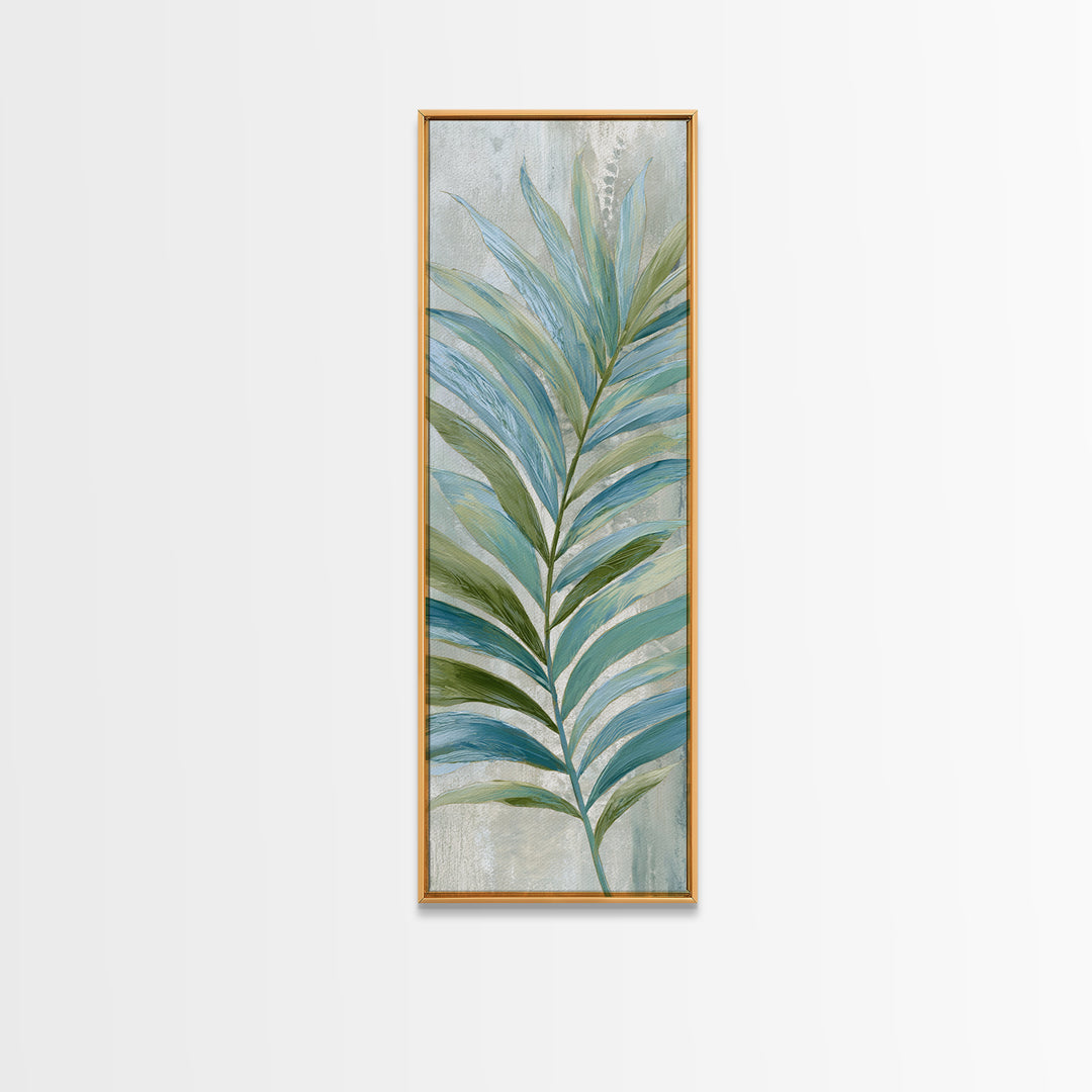 Simple Palm Frond on Off White Linen Canvas Print, Bathroom Art, Home Decor, Bathroom Decor, Fine Art, Spa, Canvas Wall Art, BAT-1x3-59