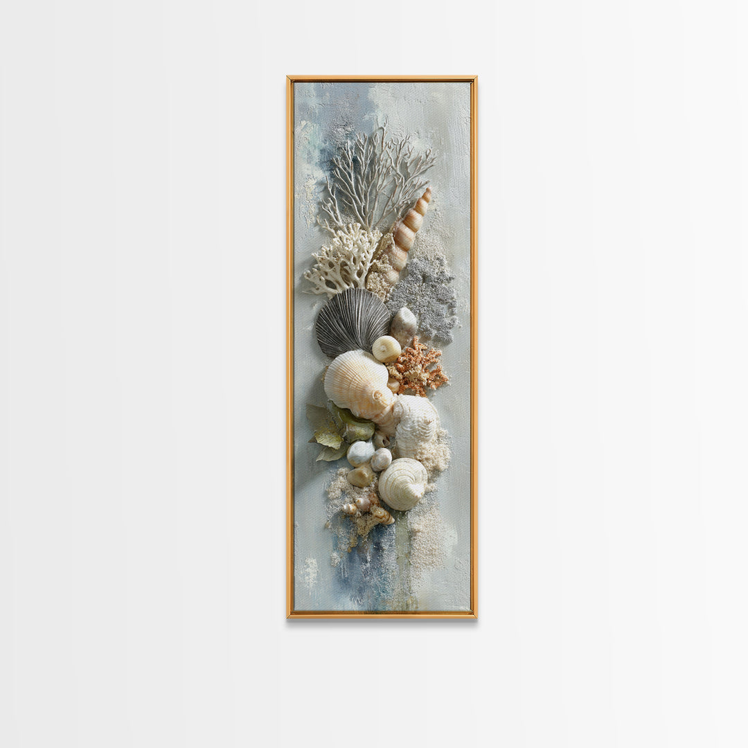 Coral and Shell Arrangement Framed Canvas Print, Bathroom Art, Bathroom Decor, Fine Art, Spa, Bathroom Accessories, Modern Art, BAT-1x3-71