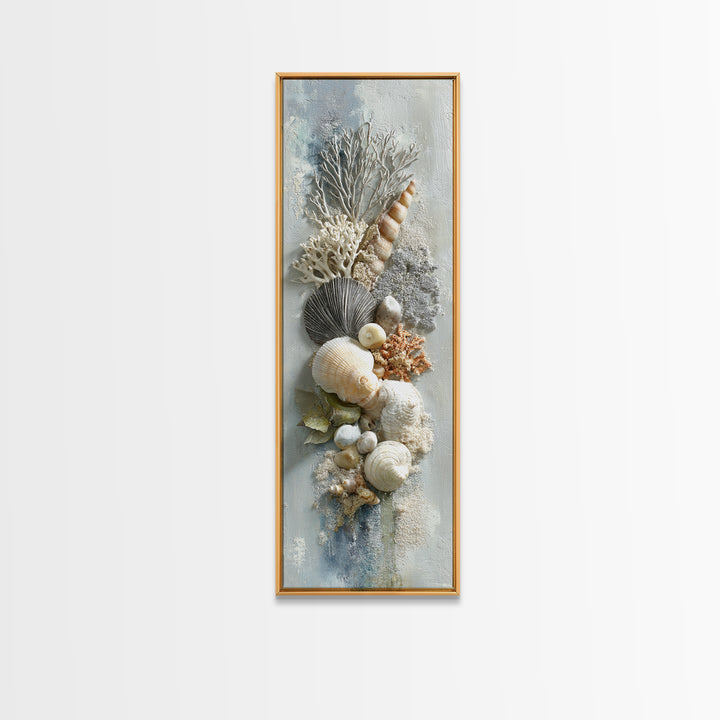 Coral and Shell Arrangement Framed Canvas Print, Bathroom Art, Bathroom Decor, Fine Art, Spa, Bathroom Accessories, Modern Art, BAT-1x3-71