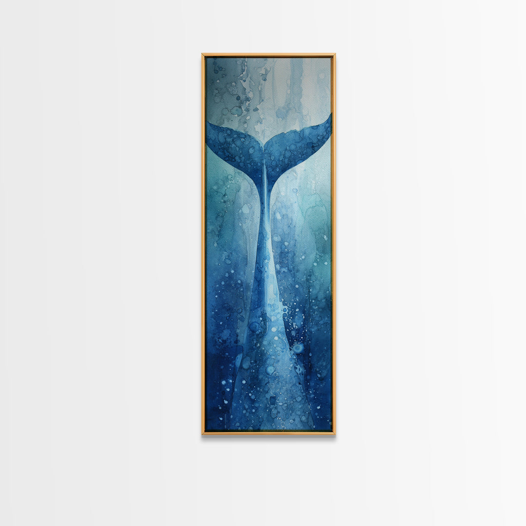 Watercolor Whale Tail Framed Canvas Print, Bathroom Art, Wall Hanging, Bathroom Decor, Oil Painting, Spa, Modern Art, BAT-1x3-75