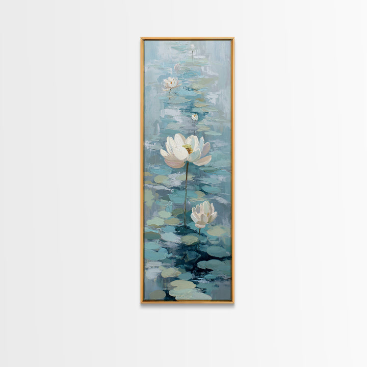 Lotus Flower Floating on Calm Water Framed Canvas Print, Bathroom Art, Funny Bathroom Art, Bathroom Decor, Watercolor Art, Spa, BAT-1x3-8